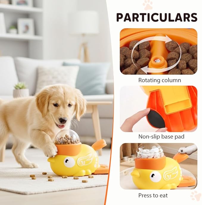 Duck Cat Treat Dispenser, Duck Treat Dispenser for Cats, 2-in-1 Interactive Dog Puzzle Bowls, IQ Training and Exercise Small Animal Bowls (Yellow)