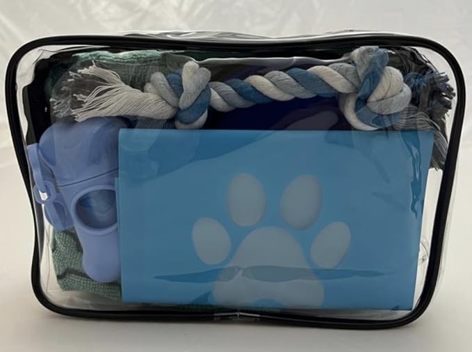 Dog Travel & Outdoor Kit, 5-in-1 Collapsible Bowl, Rope Toy, Microfiber Towel, Treat Bag, Waste Bag Holder and Bags, & Clear Travel Bag - Portable for Walking, Hiking, Camping (Purple)