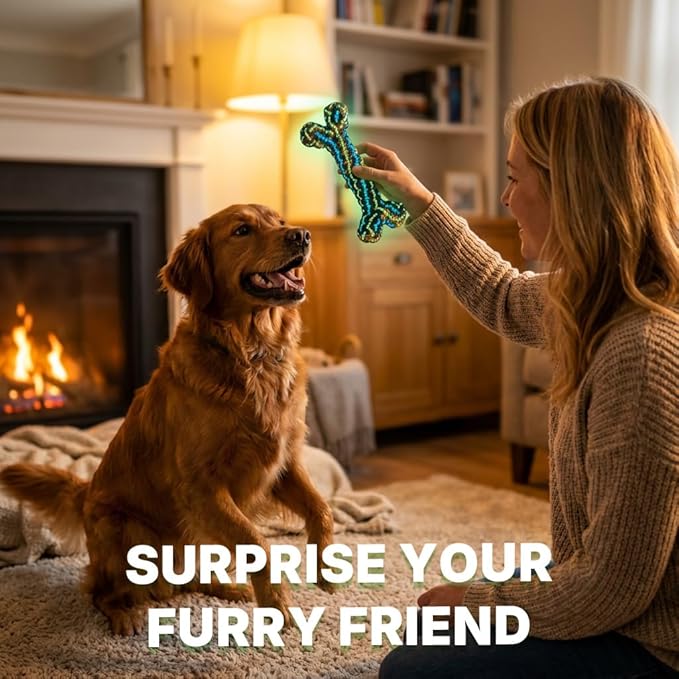Knot Rope Dog Bone Toy - Glow in The Dark Interactive Dog Chew Toy, Pet Teeth Cleaning Dental Toy for Small, Medium, and Large Dogs - Durable Material