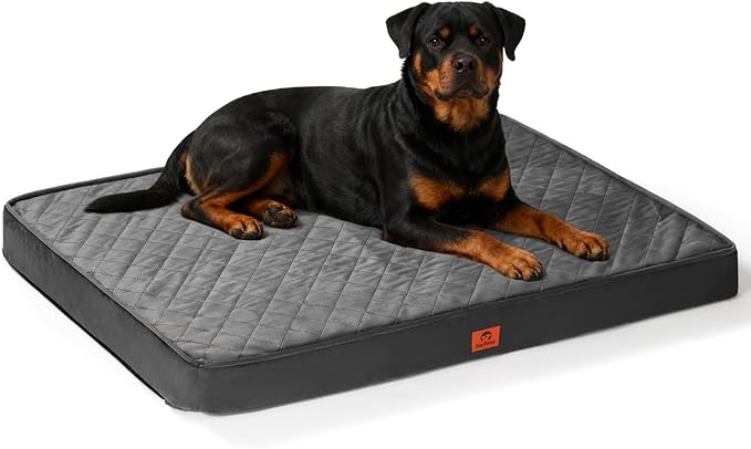 Cozy Dog Bed for XXL Large Sized Dogs - Orthopedic Egg Crate Foam Pet Bed with Waterproof & Machine Washable & Non-Slip Bottom, Ideal for Crate and Indoor Use, 47x29 Inch, up to 100 lbs, Dark Grey