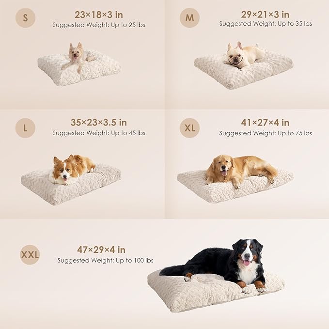 EHEYCIGA Washable Medium Dog Bed for Crate 29x21 Inch, Reversible Kennel Pad for Dogs Weight Up to 35 lbs, Plush and Comfy Pet Sleeping Mat, Beige
