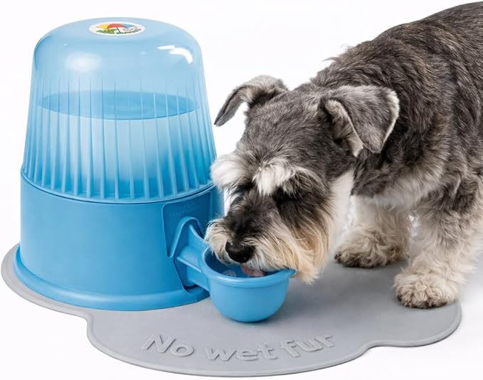No Spill Pet Water Dispenser for Dogs and Cats, 67.6oz Gravity-Fed Water Bowl with Slow Drinking Design to Prevent Wet Fur, BPA-Free Polypropylene, Vida Mansa (Clear Light Blue)