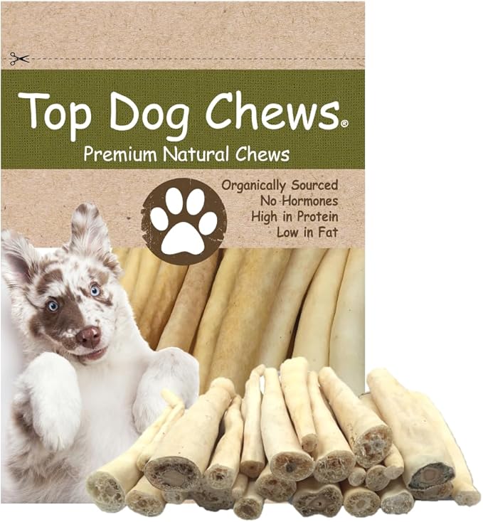 Top Dog Chews - 6 Inch Cow Tails, High-Protein Dog Treats, 100% Naturally Sourced Dog Chew from Free Range Grass-Fed Cattle, Beef Bull Puppy Treats (25 Pack)