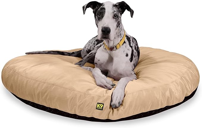 K9 Ballistics Tough Round Nesting Pillow Dog Bed - Removable Cover, Washable, Durable & Water Resistant Indoor/Outdoor Bed - XL, Tan