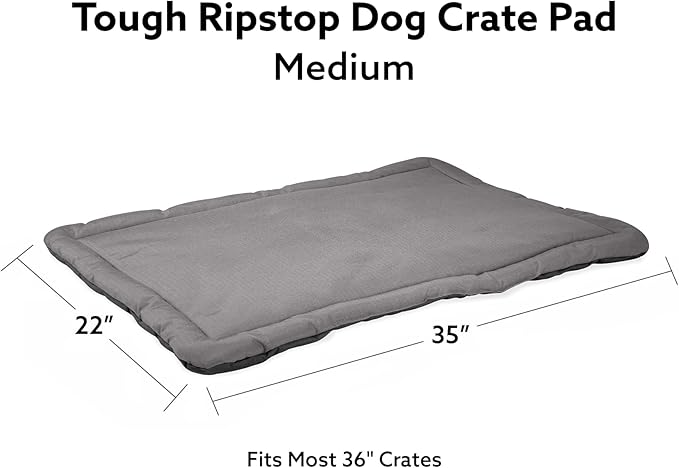 K9 Ballistics Tough Ripstop Dog Crate Pad - Durable, Machine Washable Kennel & Travel Mat for Puppies and Medium Dogs, 35 x 22 fits 36” Wire Crate, Light Gray Velvet