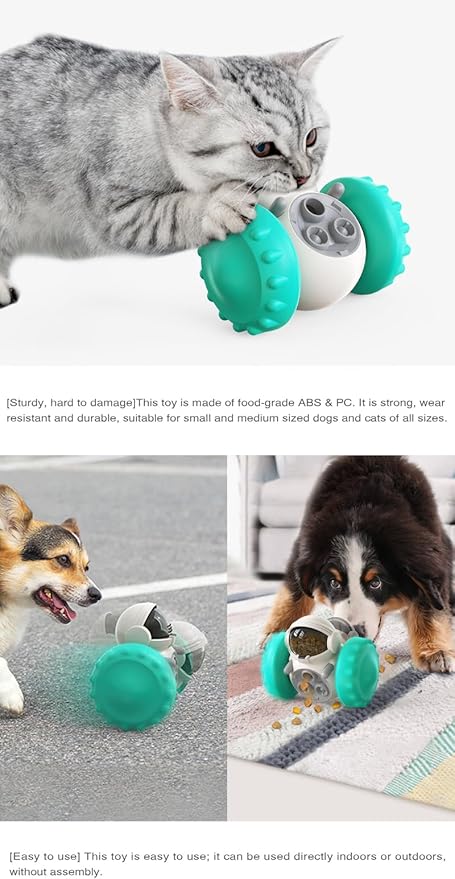 Interactive Pet Food Dispenser Toy for Dogs and Cats, Treat Dispensing Rolling Ball with Textured Wheels, Available in Yellow, Green, Black (Green)