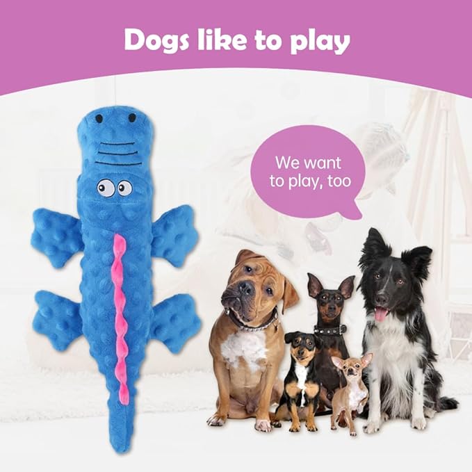 Indestructible Plush Dog Toy for Aggressive Chewers, Boredom Relief Squeaker Chew Toy with Double Fabric, Durable Crocodile Teething Toy for Large Medium Small Dogs (Green)