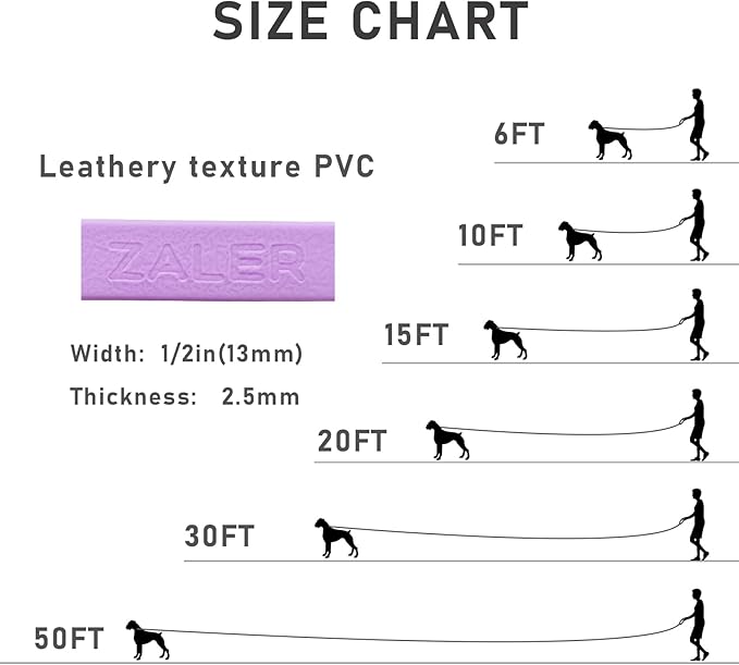 ZALER Long Dog Leash Waterproof Training Leashes 50ft 30ft 20ft 15ft 10ft 6ft, Odor Proof Recall Long Line Lead with Aviation Aluminum Carabiner Clip for Small, Medium, Large Dogs(10FT, Purple)