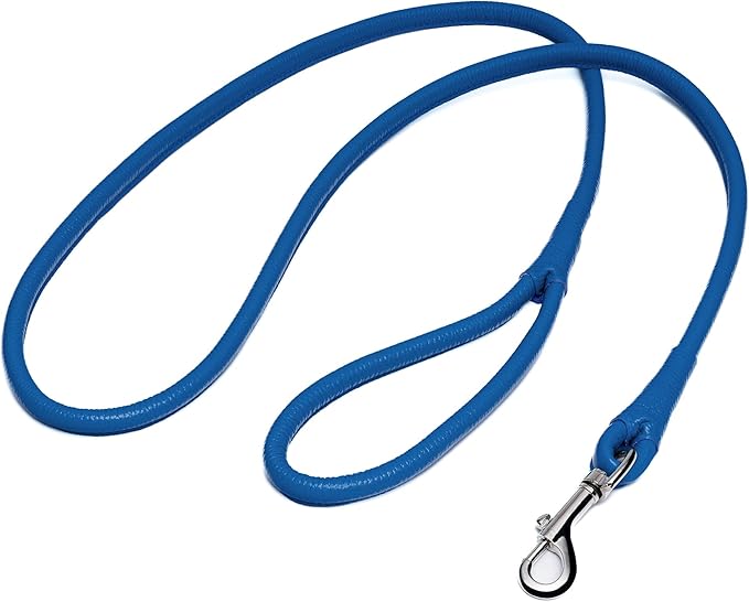 OOPSDOGGY Rolled Leather Dog Lead 6ft Heavy Duty Training Leash for Small Medium Large Dogs & Puppy Black Brown Red (Navy Blue, Small)