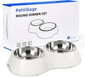 Stainless Steel Dog Bowls Set – Dual Non-Slip Pet Dishes with 2 Small (4oz*2) Bowls & Durable Resin Stand,Food & Water Feeder for Kittens– White
