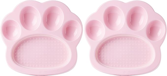 PetDreamHouse PAW 2-in-1 Mini Slow Feeder Dish & Lick Pad for Small Dogs & Cats, Paw-Shaped Slow Feeding Dish with an Interchangeable PAW Lick Pad. (Pack of 2)