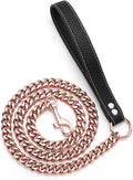 Rose Gold Dog Leash 15mm Cuban Link Chain Dog Leash Durable Stainless Steel Metal with Leather Handle for Small Medium Large Dogs 3FT/4FT/5FT(15mm,4ft)…