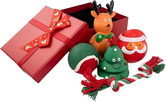 Christmas Dog Chew Toys Set Dog Gift Toy with Christmas Stocking or Xmas Gift Box Dog Toys for Aggressive Chewers Box