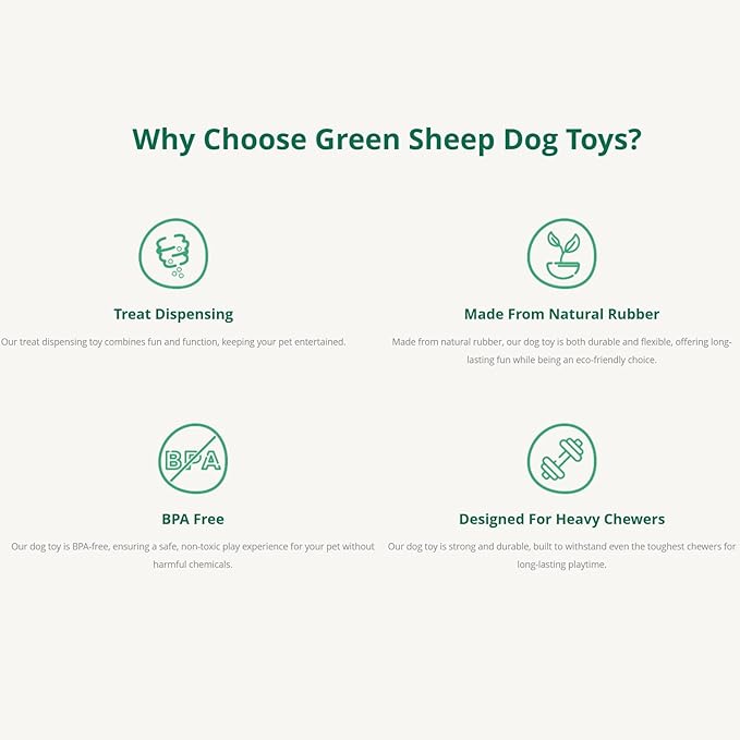 Green Sheep Natural Rubber Dog Ball, Indestructible Dog Toy for Small to Medium Dogs, Durable Chew Toy for Aggressive Chewers, Interactive Puppy Toy with Food Hiding Feature