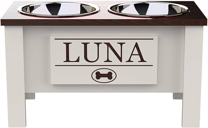 GTW Personalized Elevated Dog Bowl Stand for Large, Medium, Small, X-Small Dogs - Stainless Steel Food and Water Bowls - Raised Dog Dish with Internal Storage (Large, Flag Design)