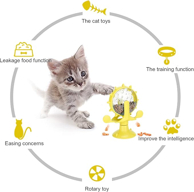 GLOGLOW Cat Food Leakage Toy, Windmill Treat Dispensing Cat Puzzle Interactive Feeder for Kitten Puppy Slow Eating Suction Cup Playtime Indoor Enrichment Training Reward