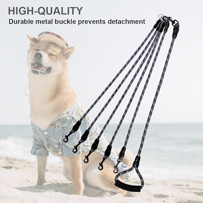 Dual Dog Leash 360° Tangle-Free - Reflective Heavy Duty, Comfortable Handle for Small/Medium/Large Dogs, Support Multiple Rope Addition (Black 1, Five Leashes)