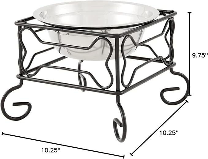 YML Elevated Stainless Steel Dog & Cat Bowl with Black Wrought Iron Stand, 10-Inch (10.75 Cups)