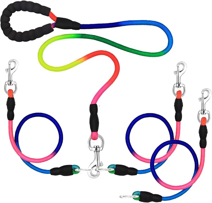 Heavy Duty 3 Dog Leash for Small Dogs No Tangle Detachable 360° Swivel Device with Padded Handle for Two/Three Pets