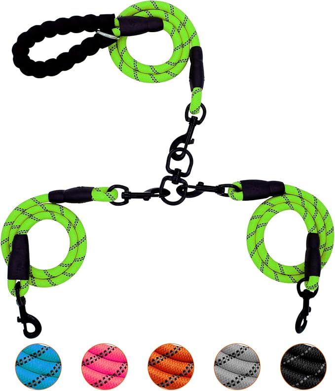 Dual Dog Leash - 360 Swivel No-Tangle for Dual Dogs (Medium, Small)