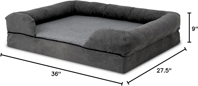 The Dog’s Bed Orthopedic Memory Foam Dog Bed with Bolsters, Plush Fabric, Grey Plush, Large (No Logo)