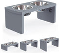 Elevated Dog Bowls, Bamboo Raised Dog Bowl for Medium Dogs, with 2 Stainless Steel Bowls (7'' Tall-40 oz Bowl, Grey)
