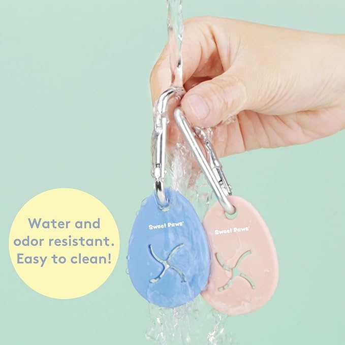 Dog Poop Bag Holder Charm for Hands-Free Carry of Used Poop Bag, Durable Eco-Friendly Silicone Dog Walking Accessory with Carabiner Clip - Azure