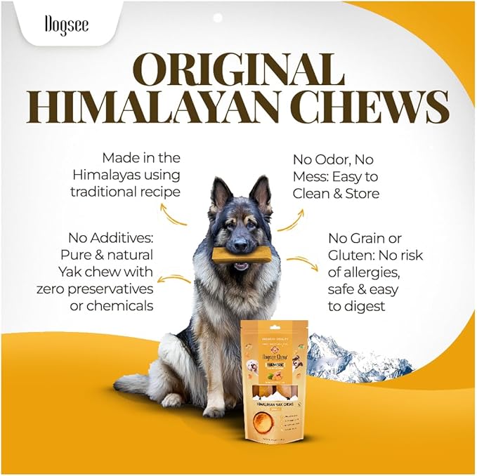 Dogsee Himalayan Yak Chews with Turmeric/Curcumin (Medium - 4 Chews) | Yak Chews for Large Dogs | Dog Treats | Helps Joint Pain | Rawhide-Free