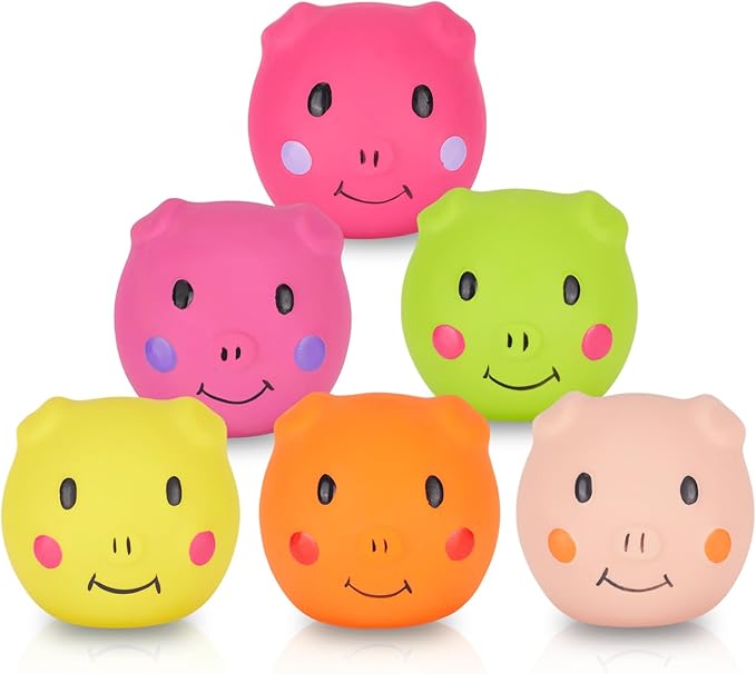 Squeaky Dog Toy, Latex Dog Toys for Puppy and Small Dogs, Piggy Face Squeaky Dog Balls Rubber Soft Chewing Durable Fetch Play for Pug Pet Dog (6 PCS)…