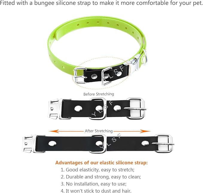 Quick Snap Bungee Dog Collar Strap with D Ring for Most of Electronic Training Shock Collar Receivers-Adjustable Durable Waterproof Odorless 3/4 Inch TPU Collar Replacement for Barking Fence