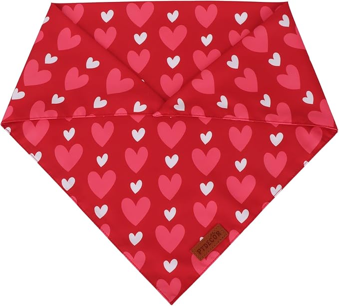 PTDECOR Valentine Dog Bandanas, Reversible Red Pink Valentine Pet Scarf, Premium Durable Fabric, Love and Heart Bandanas for Medium Large Dogs (Large)