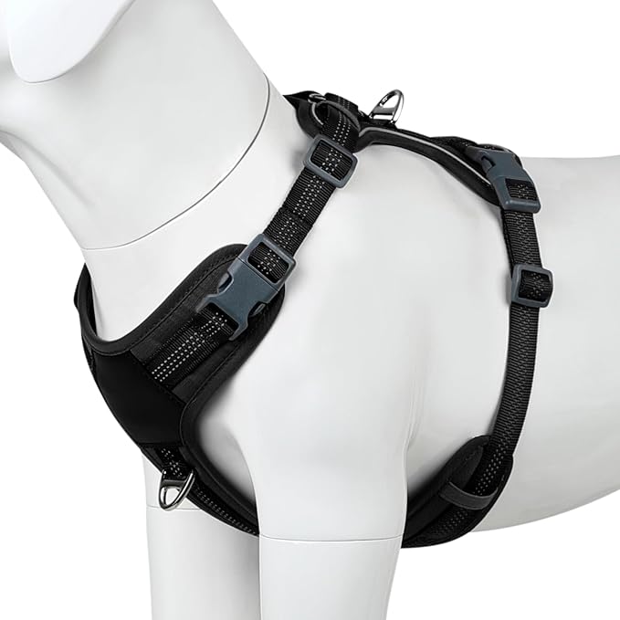 Plutus Pet No Pull Dog Harness, Release at Neck, Soft Padded, Reflective Adjustable Dog Vest Harness for Small, Medium, Large Dogs(Black, XL)