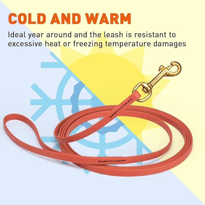 Viper K9 Biothane Working Dog Leash Waterproof Lead for Tracking Training Schutzhund Dog Sport & Search - Odor-Proof Long Line with Solid Brass Snap for Puppy Medium and Large 3/8" x 15ft Coral