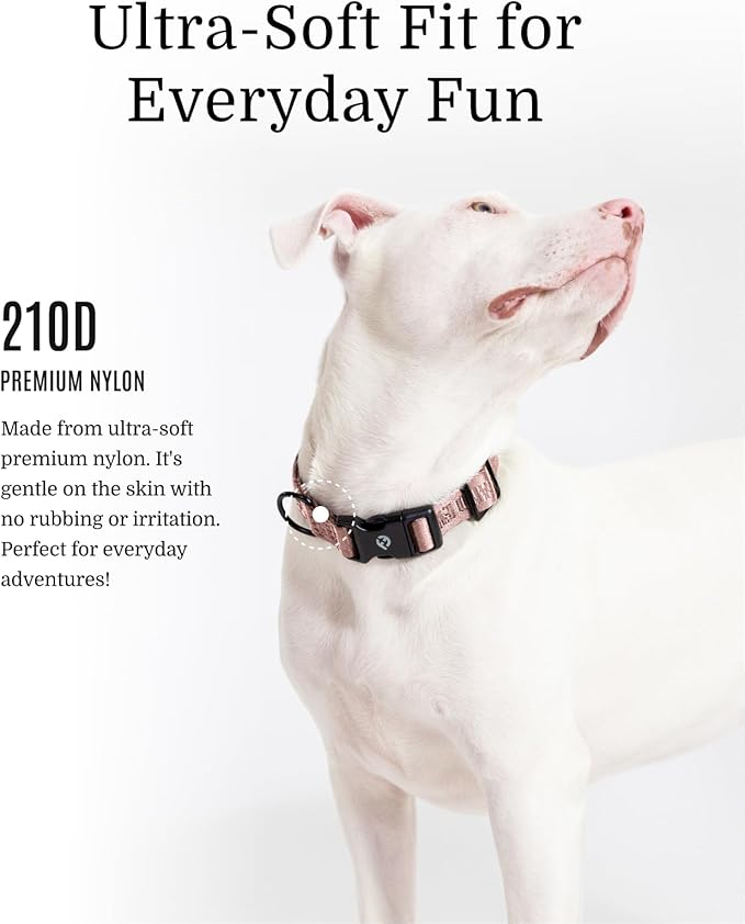 2026 New Edition, Fei & Eve Classic Dog Collar - Quick Release Metal Buckles | Fur-Safe | Premium 210D Nylon | 450LB Escape-Proof | Adjustable Fit | Small (Blush)