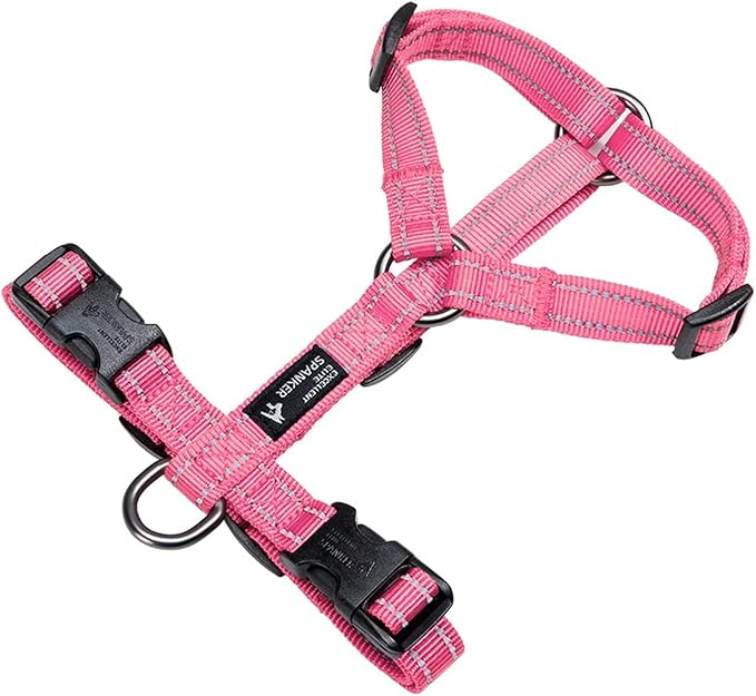 EXCELLENT ELITE SPANKER No Pull Dog Harness Reflective Nylon Vest L-Shaped Adjustable Easy Pet Harness for Small Medium Large Breeds Dogs Walking Training Black Red (Pink, S)