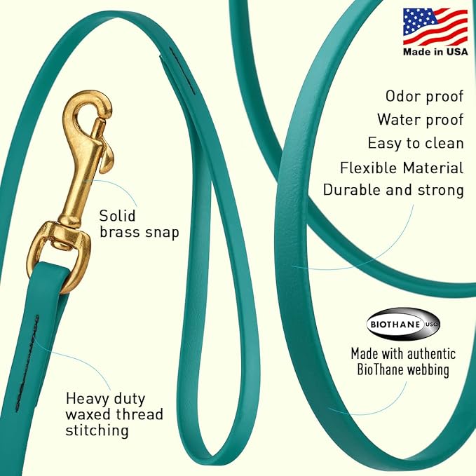 Viper K9 Biothane Working Dog Leash Waterproof Lead for Tracking Training Schutzhund Dog Sport & Search - Odor-Proof Long Line with Solid Brass Snap for Puppy Medium and Large 1/2" x 10ft Blue Aqua