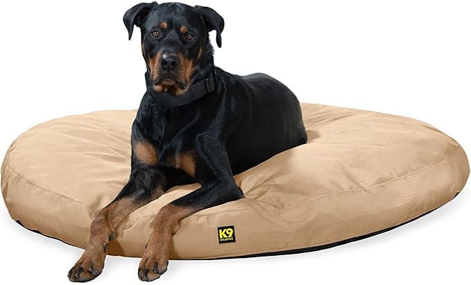K9 Ballistics Tough Round Nesting Pillow Dog Bed - Removable Cover, Washable, Durable & Water Resistant Indoor/Outdoor Bed - Large, Tan