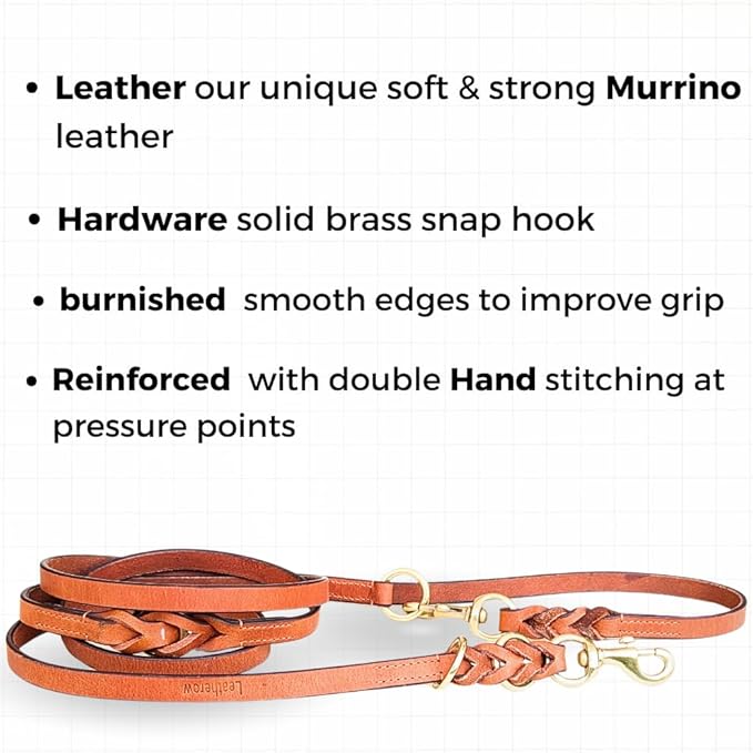 8 FT Multi-Function Leather Dog Leash, Genuine Leather Hands-Free Training Lead for Small Medium Large Dogs, Adjustable Long Leash for Walking, Hiking, Obedience Control (Tan, 8 Ft)