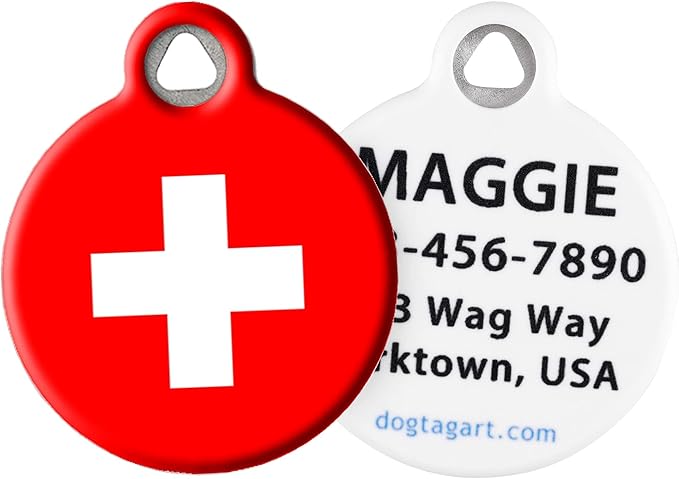 Dog Tag Art Swiss Flag Personalized European Flags Pet ID Tags for Dogs and Cats, Flag of Switzerland Silent Dog Tag - Large 1.25" Diameter