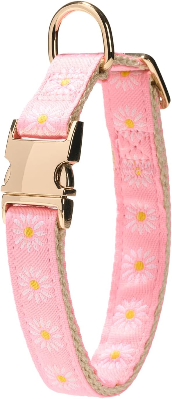 Woven Dog Collar with Metal Buckle Adjustable Jacquard Retro Dog Collars for Small Medium Large Dogs(Pink Daisy,S)