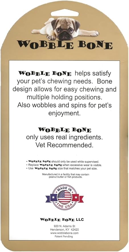 Wobble Bacon Fancy Bone - Delicious & Fun Bacon Dog Chew Toy - Tough Long Lasting Dog Bones Made in USA- Designed for Larger Canines, 3.75In X 6.75In