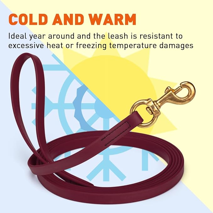 Viper K9 Biothane Working Dog Leash Waterproof Lead for Tracking Training Schutzhund Dog Sport & Search - Odor-Proof Long Line with Solid Brass Snap for Puppy Medium Large 5/8" x 33ft Merlot Burgundy