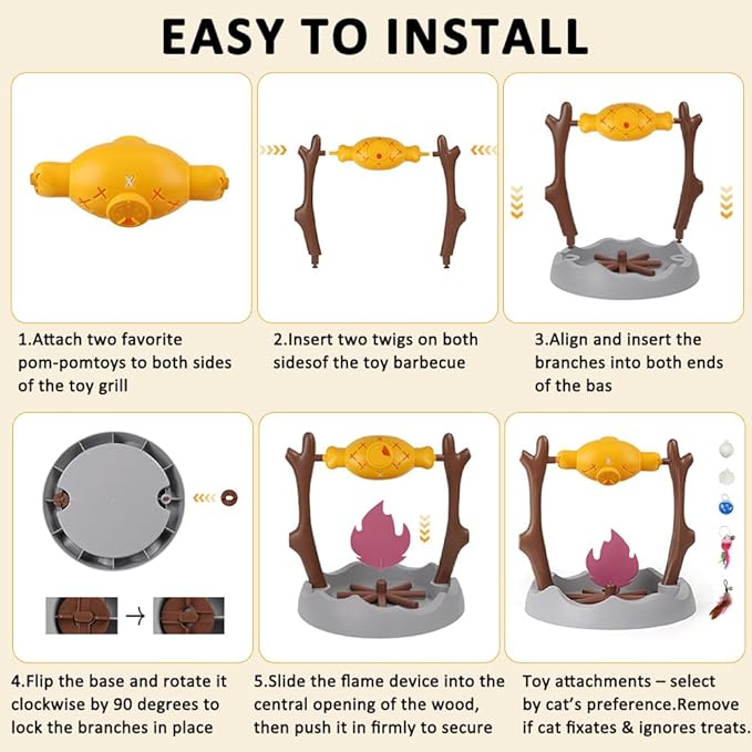 SZEE Cat Puzzle Feeder Toy, Cat Treat Dispenser Puzzle for Slower Eating Training, Keeps Pets Busy & Prevents Overeating, Includes Small Interactive Toys to Boost Appeal (Campfire-Roast Shape)