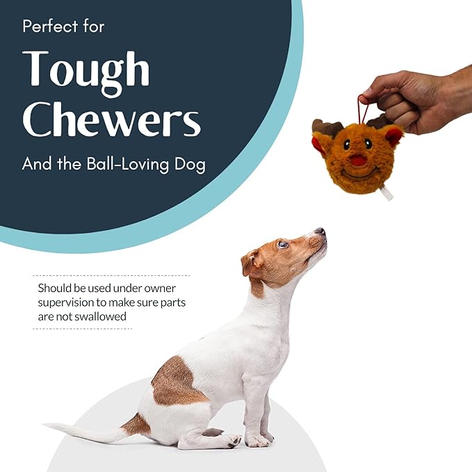 Flourish Pets 2 in 1 Christmas Multi-Layer Chew Toy for Active Dogs | Non-Toxic BPA Free Double Stitched Soft Fabric and Long-Lasting Dog Plush Toys (Reindeer 3.5")