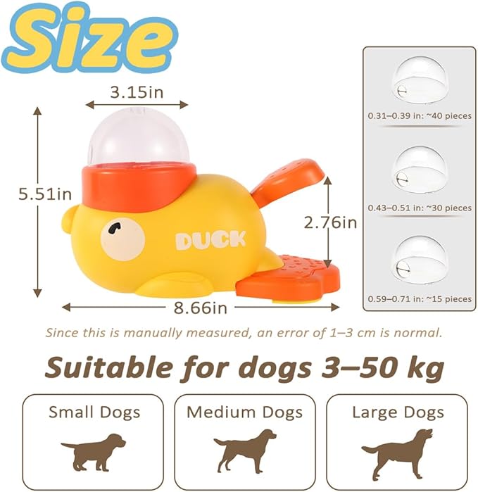 Duck Pet Feeder for Dogs with 3 Lids, Yellow Duck Treat Dispenser Interactive Puzzle Feeder for Dog Cat, Durable Anti-Gulping Slow Feeding Enrichment for Small Medium Pet (Yellow, 2PCS)