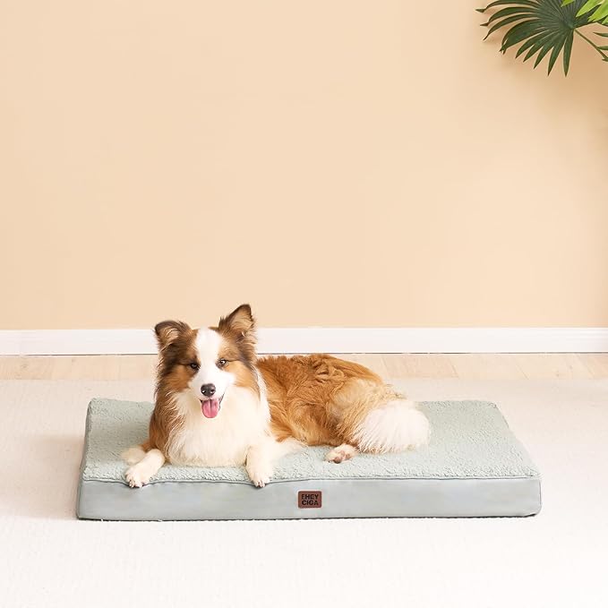 EHEYCIGA Orthopedic Dog Beds for Large Dogs with Removable Washable Cover, Greyish Green, 36x27