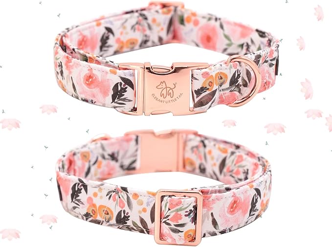 Elegant little tail Pink Floral Dog Collar, Girl Dog Collar with Bow Adjustable Soft Bow tie Dog Collars for Large Dogs