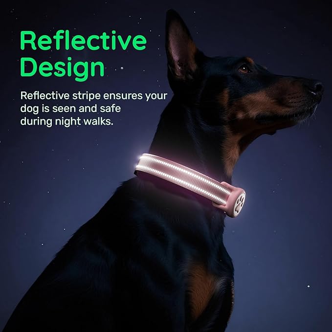 Airtag Dog Collar, Reflective Ultra-Durable Nylon Padded with QR Code Buckle & IP68 Waterproof Air Tag Holder Compatible for Apple AirTag, Comfortable for Small Medium Large Dogs (Pink, XS)