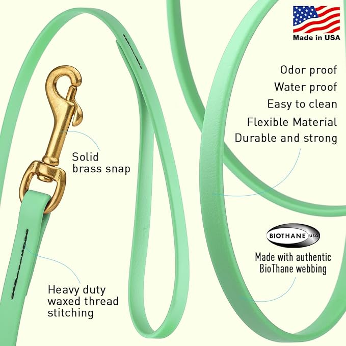 Viper K9 Biothane Working Dog Leash Waterproof Lead for Tracking Training Schutzhund Dog Sport & Search - Odor-Proof Long Line with Solid Brass Snap for Puppy Medium Large 1/2" x 10ft Sea Foam Green