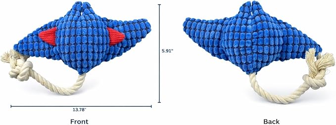 Durable Blue Fish Plush Dog Chew Toys with Squeaker – Tough Stuffed Ocean Animal with Natural and Safe Cotton Fill for Teething Puppies, Small, and Medium Breeds